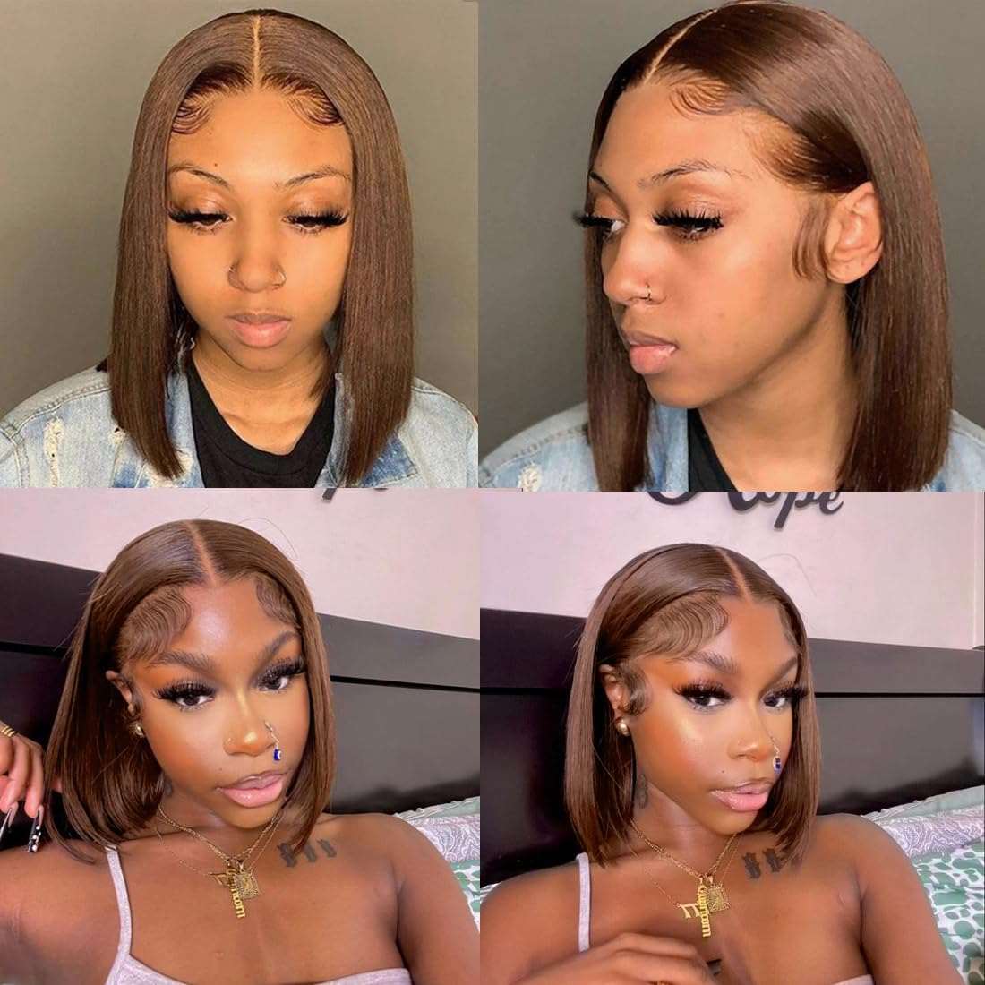 Chocolate Brown Bob Wig - 100% Virgin Straight 13x4 Lace Frontal
