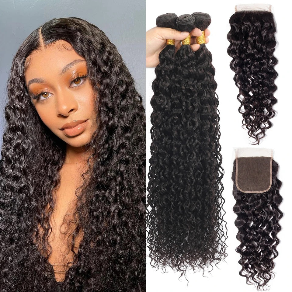 Indian Virgin 3 Bundles Water Wave Hair