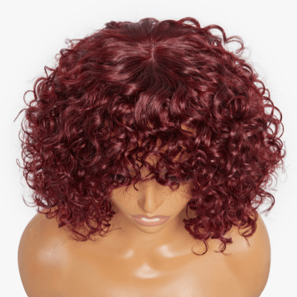 Dark Red Curly Minimalist Lace Wig