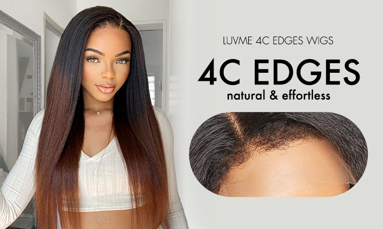 4C Edges | Kinky Edges Black to Brown Ombre Kinky Straight 5x5 Closure Lace Glueless Side Part Long Wig