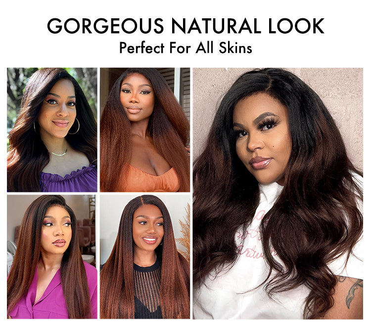 4C Edges | Kinky Edges Black to Brown Ombre Kinky Straight 5x5 Closure Lace Glueless Side Part Long Wig
