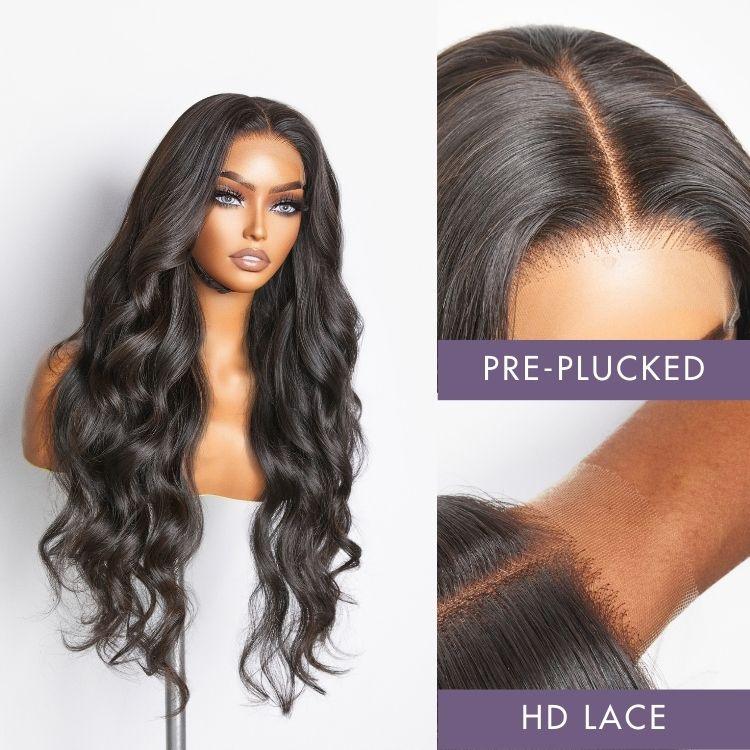 Luvme Hair 180% Density Natural Black Loose Body Wave 5x5 Closure HD Lace Glueless Mid Part Long Wig