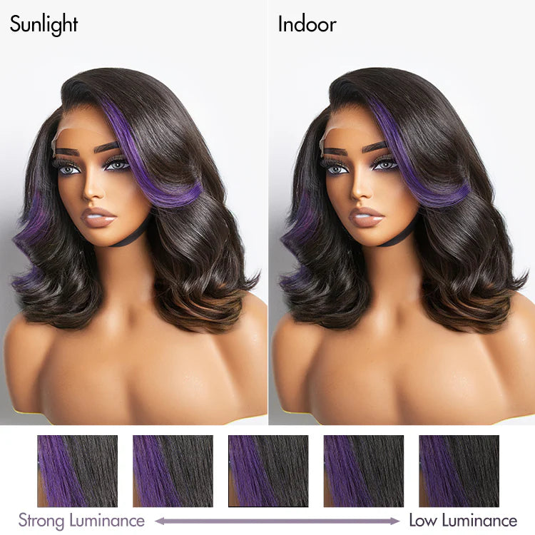 Limited Design  Purple Highlights Loose Wave Glueless 5x5 Closure HD Lace Wig