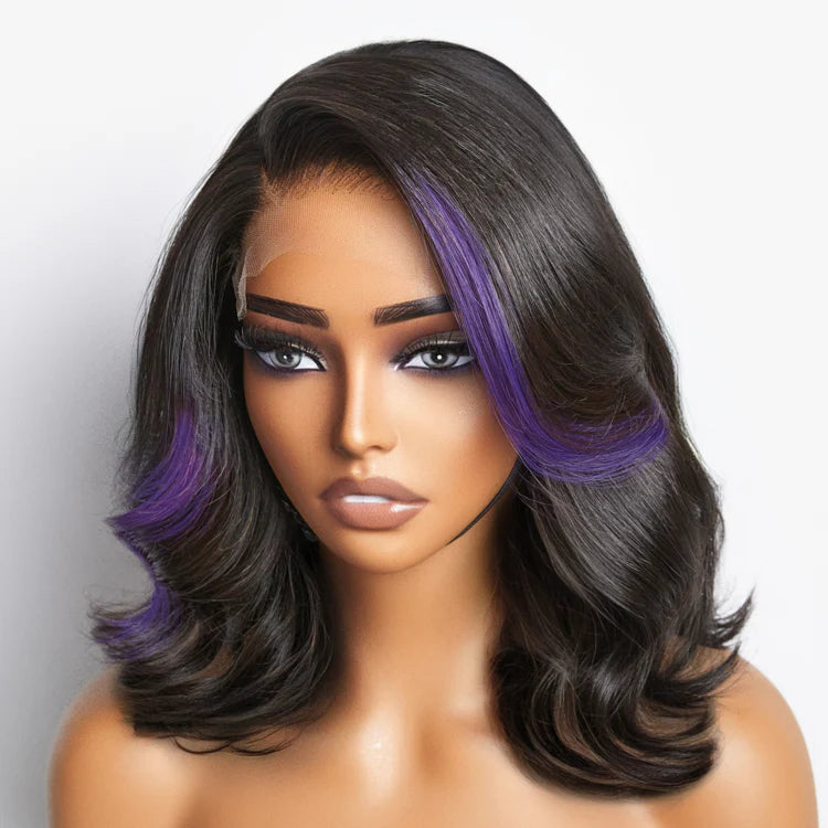 Limited Design  Purple Highlights Loose Wave Glueless 5x5 Closure HD Lace Wig