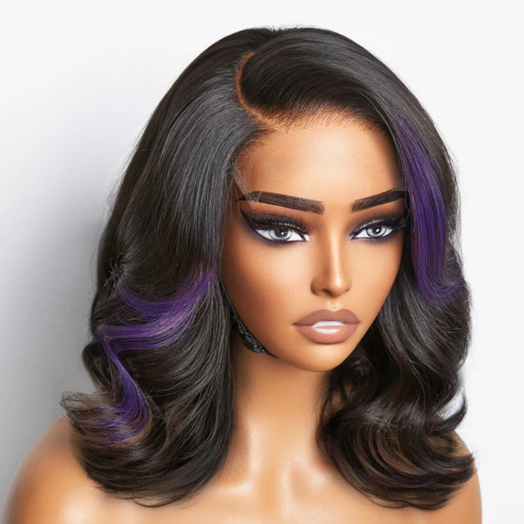 Limited Design  Purple Highlights Loose Wave Glueless 5x5 Closure HD Lace Wig