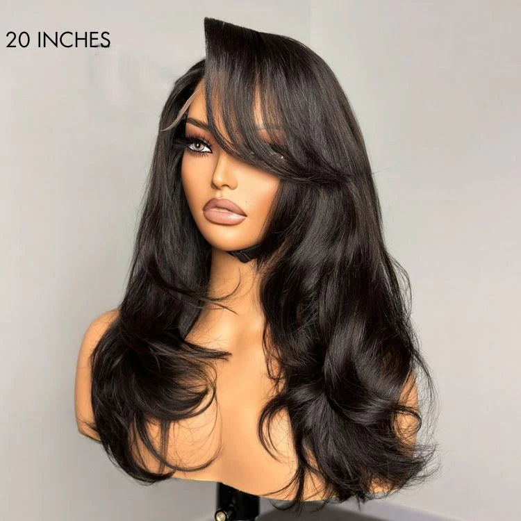 Limited Design | Blow Out Layered Cut C Part Glueless 5x5 Closure HD Lace Wig with Bangs
