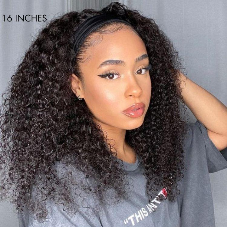 Natural Black Jerry Curly Headband Wig