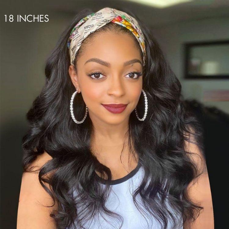 Natural Black Body Wave Headband Wig