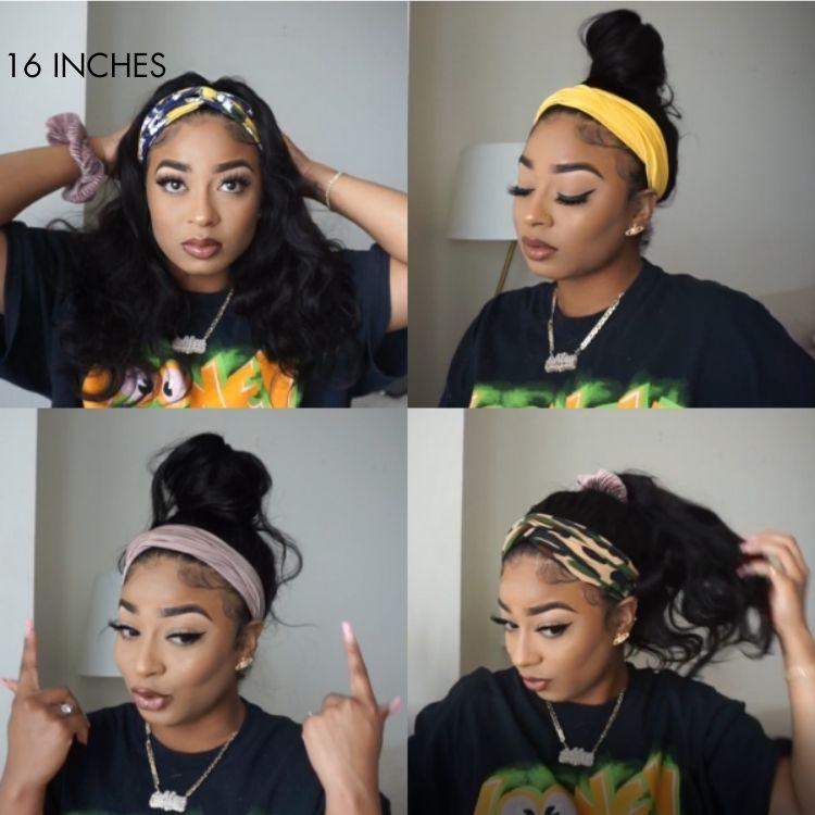 Natural Black Body Wave Headband Wig