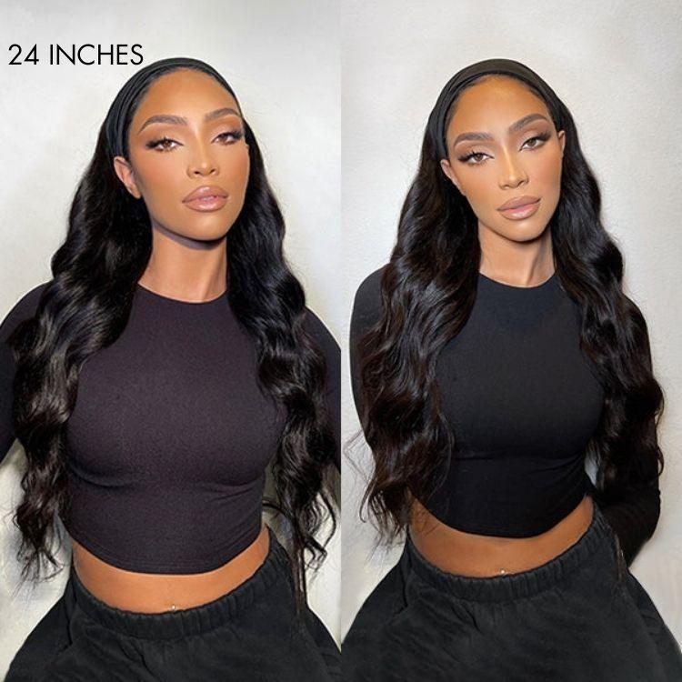 Natural Black Body Wave Headband Wig