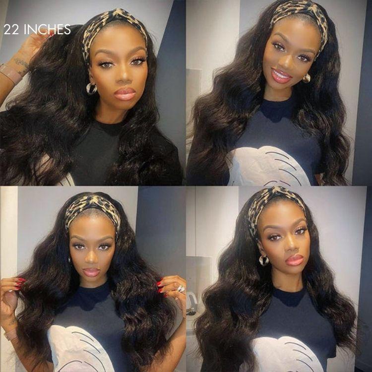 Natural Black Body Wave Headband Wig