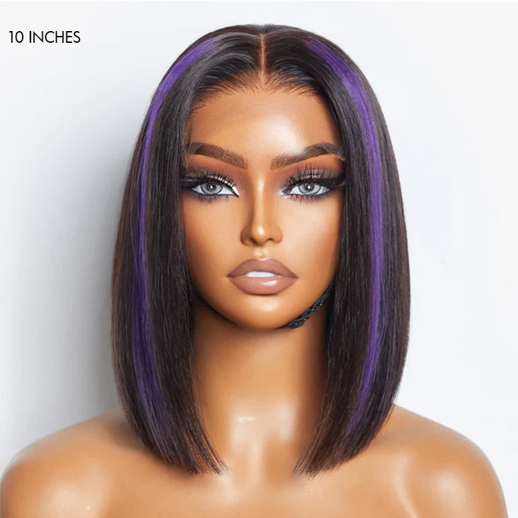Limited Design | Purple Highlights Glueless 5x5 Closure HD Lace Bob Wig