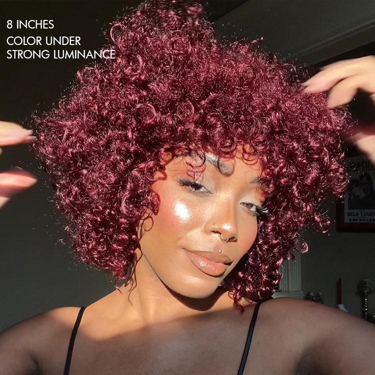 Dark Red Curly Minimalist Lace Wig
