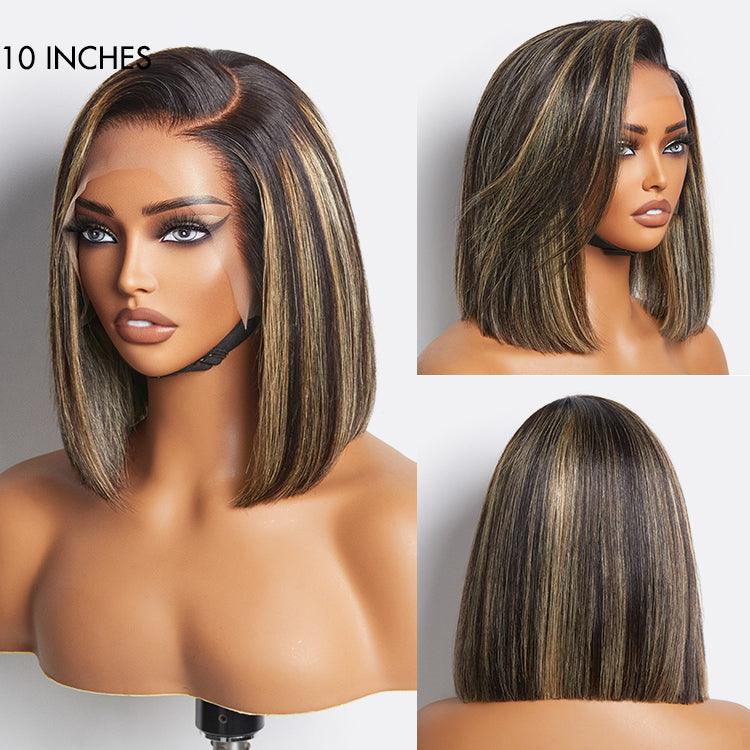 Ombre Blonde Highlight Silky Straight Glueless Ear-to-ear Lace Bob Wig