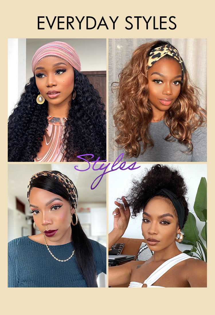 Put On & Go Silky Straight Headband Wig Beginner Friendly 100% Human Hair (Get Free Trendy Headbands)