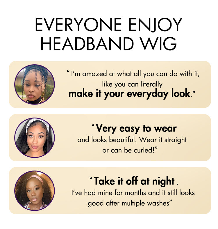 Put On & Go Silky Straight Headband Wig Beginner Friendly 100% Human Hair (Get Free Trendy Headbands)