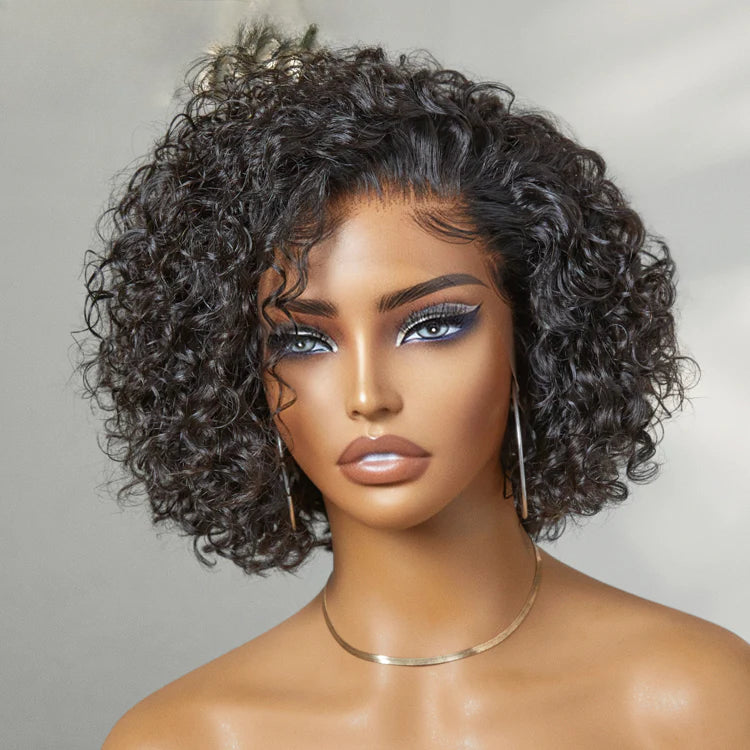 Slicked-Back Short Cut Curly Glueless 13x4 Lace Front Wig 100% Human Hair