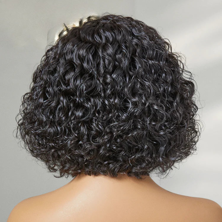 Slicked-Back Short Cut Curly Glueless 13x4 Lace Front Wig 100% Human Hair