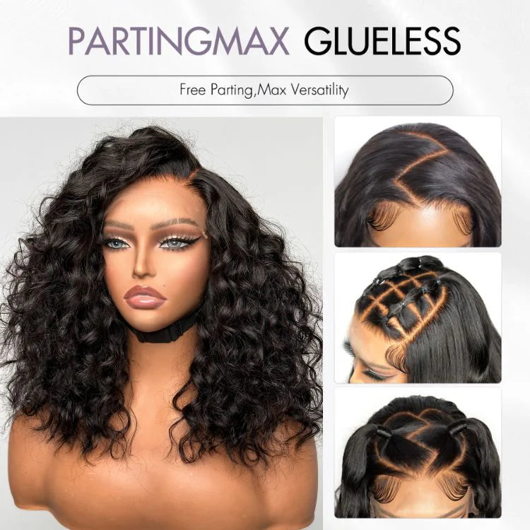 PartingMax Glueless Wig Water Wave Versatile 7x6 Closure HD Lace Short Wig Ready to Go