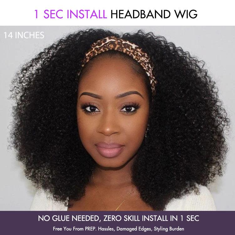 Natural Black Jerry Curly Headband Wig