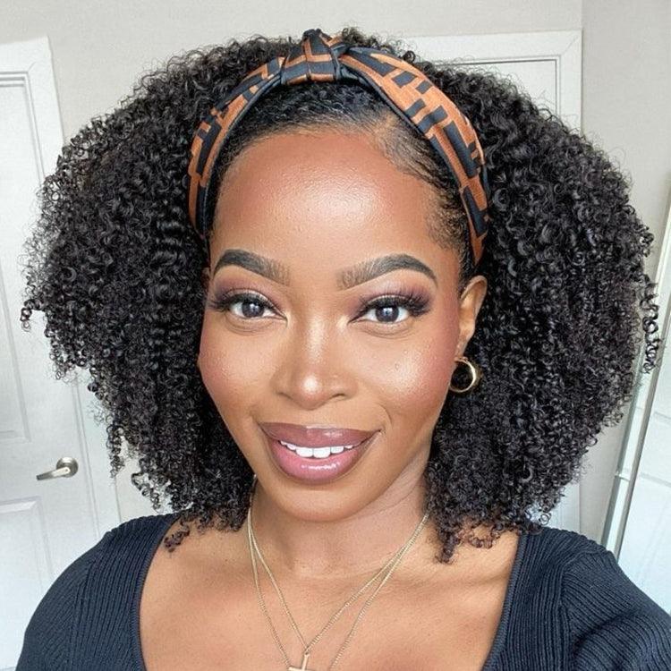 Natural Black Jerry Curly Headband Wig