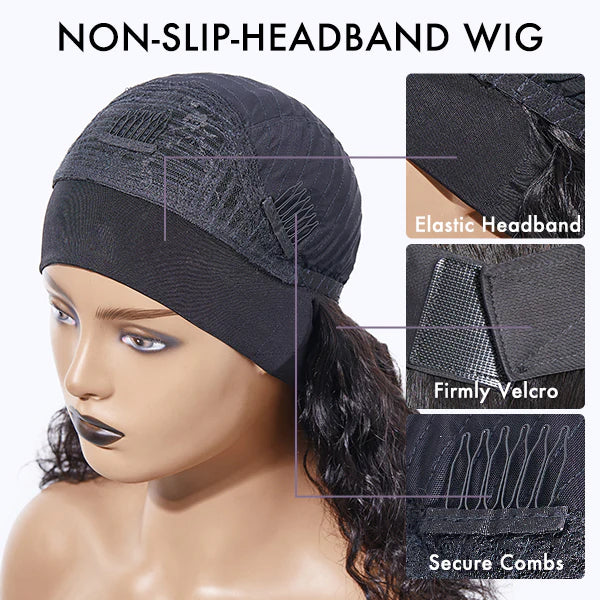 Put On & Go Silky Straight Headband Wig Beginner Friendly 100% Human Hair (Get Free Trendy Headbands)