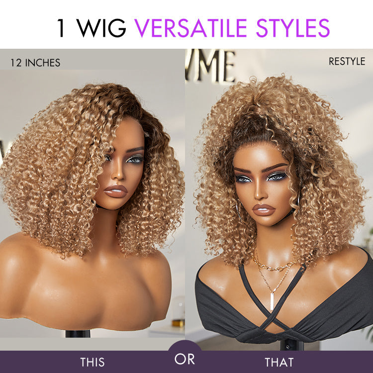 Ombre Ash Blonde Kinky Curly Wig
