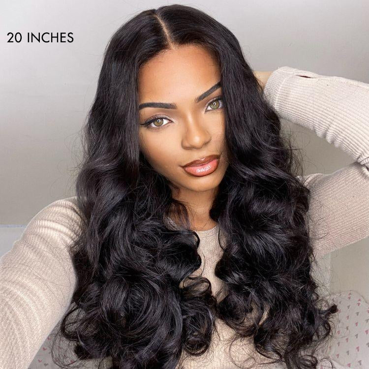 Luvme Hair 180% Density Natural Black Loose Body Wave 5x5 Closure HD Lace Glueless Mid Part Long Wig
