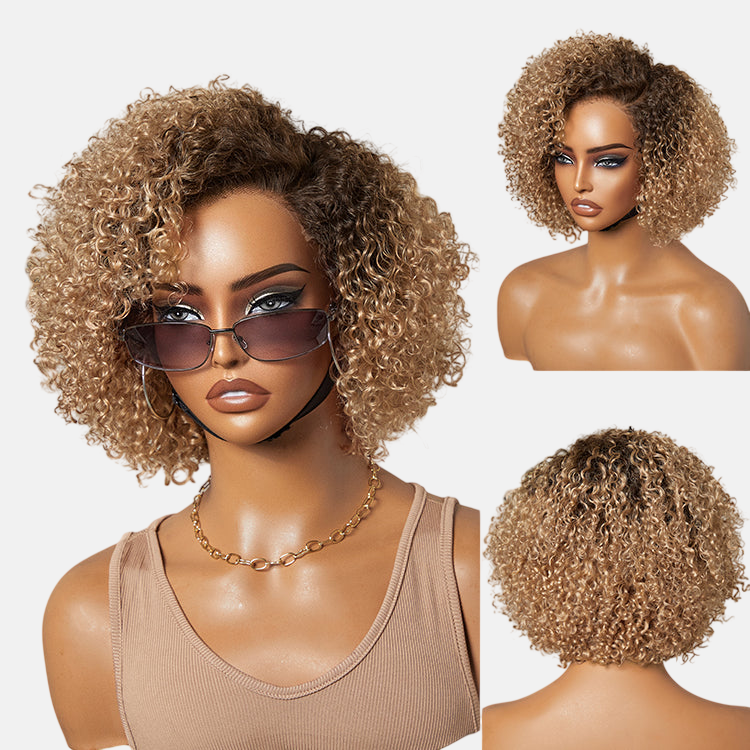Ombre Ash Blonde Kinky Curly Wig - Gleamura