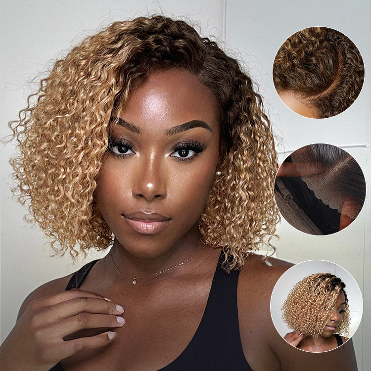 Ombre Ash Blonde Kinky Curly Wig