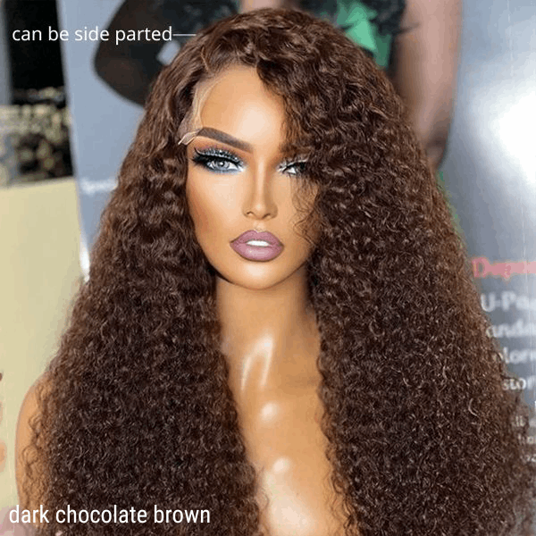 Chocolate Brown Curly Human Hair Wig