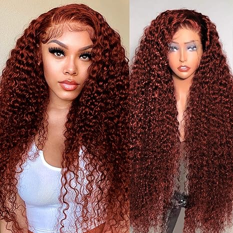 Glueless Reddish Brown Water Wave Lace Wigs