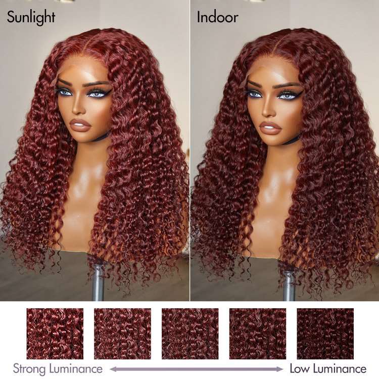 Glueless Reddish Brown Water Wave Lace Wigs