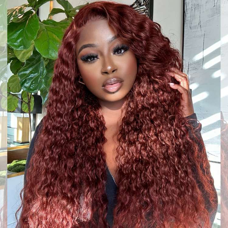 Glueless Reddish Brown Water Wave Lace Wigs