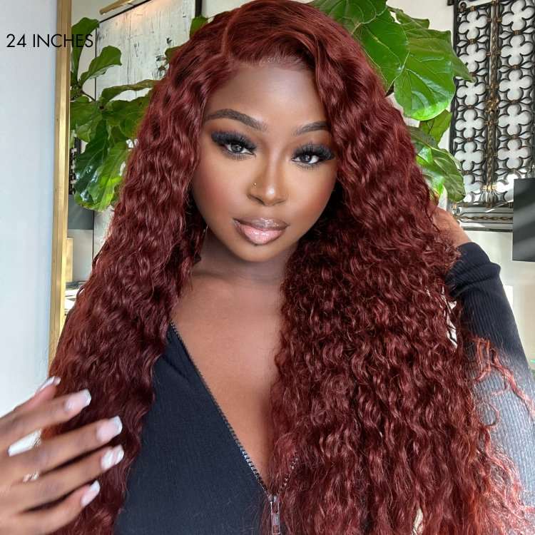 Glueless Reddish Brown Water Wave Lace Wigs
