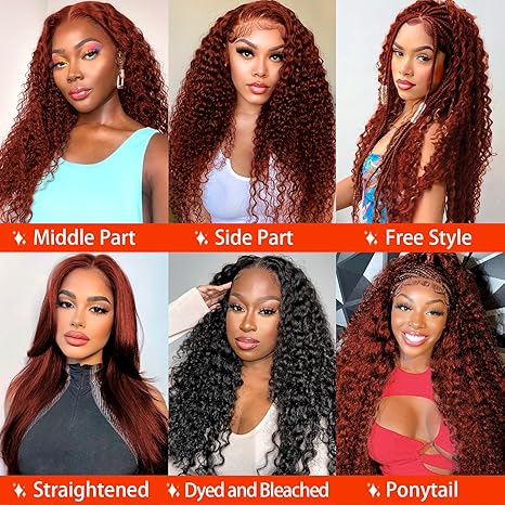 Glueless Reddish Brown Water Wave Lace Wigs