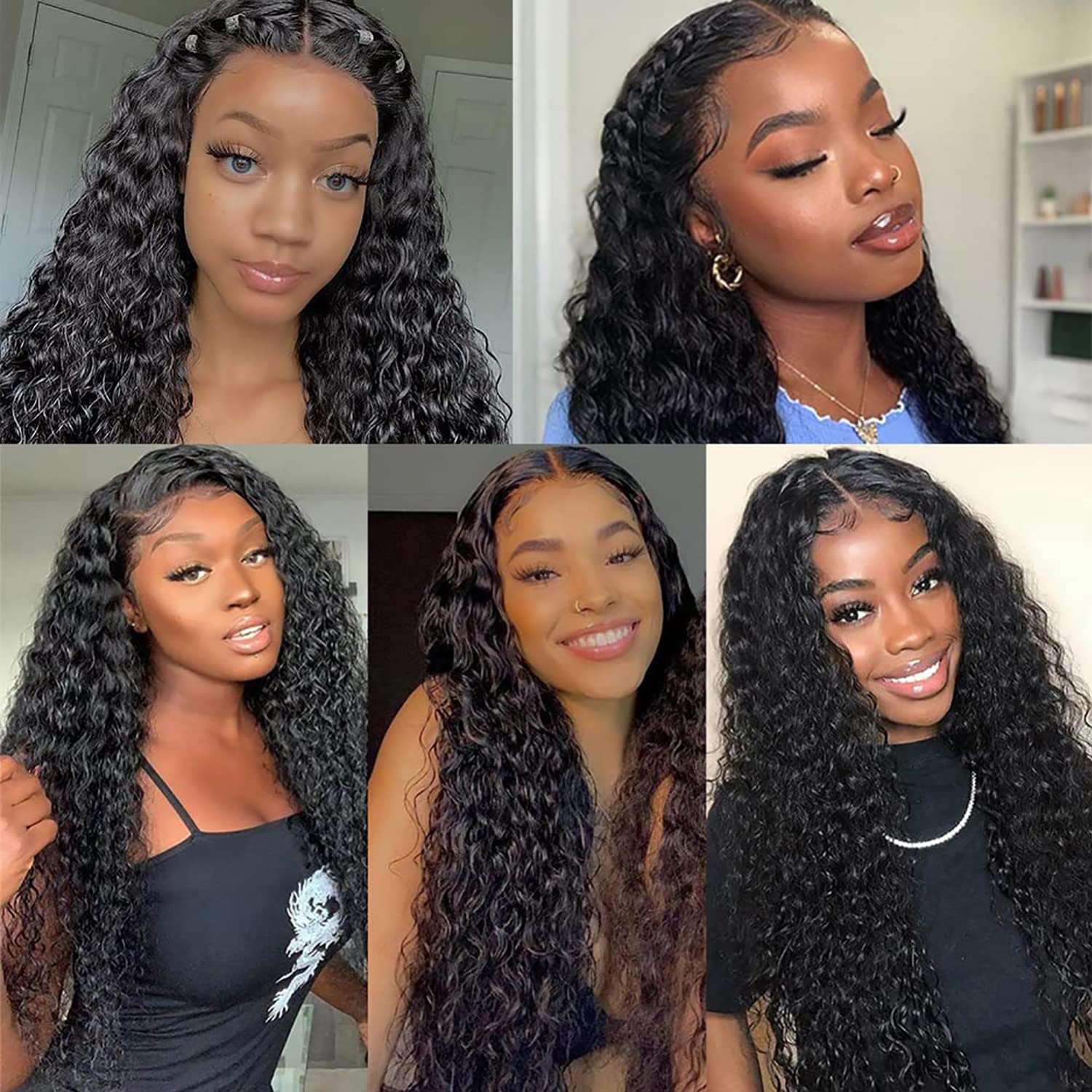 Deep Wave 4x4 Frontal Lace Mid Part Long Wig