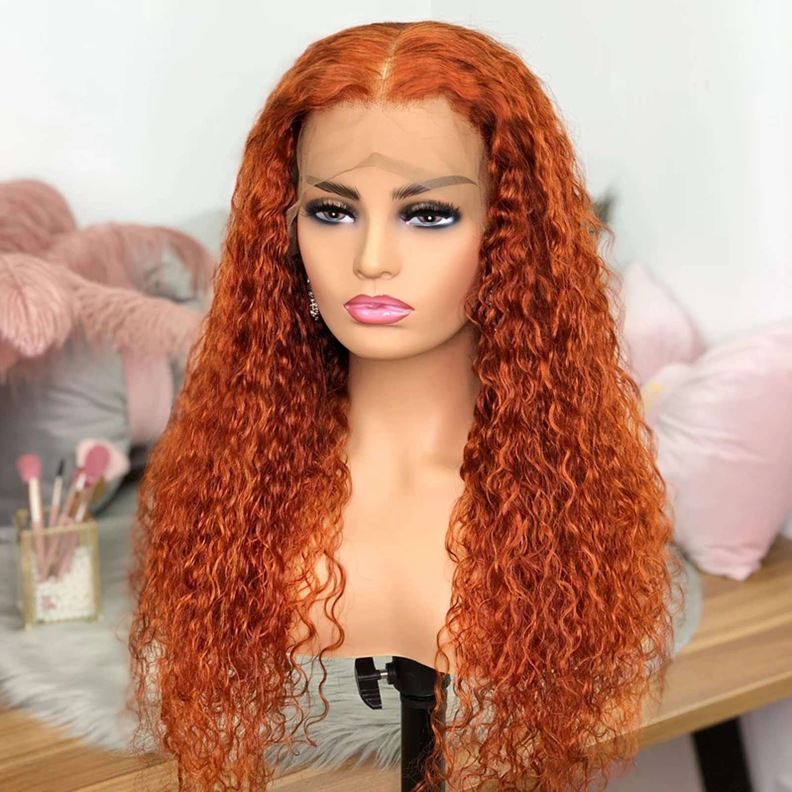 Orange Curly Lace Front Wig Water Wave 13x4