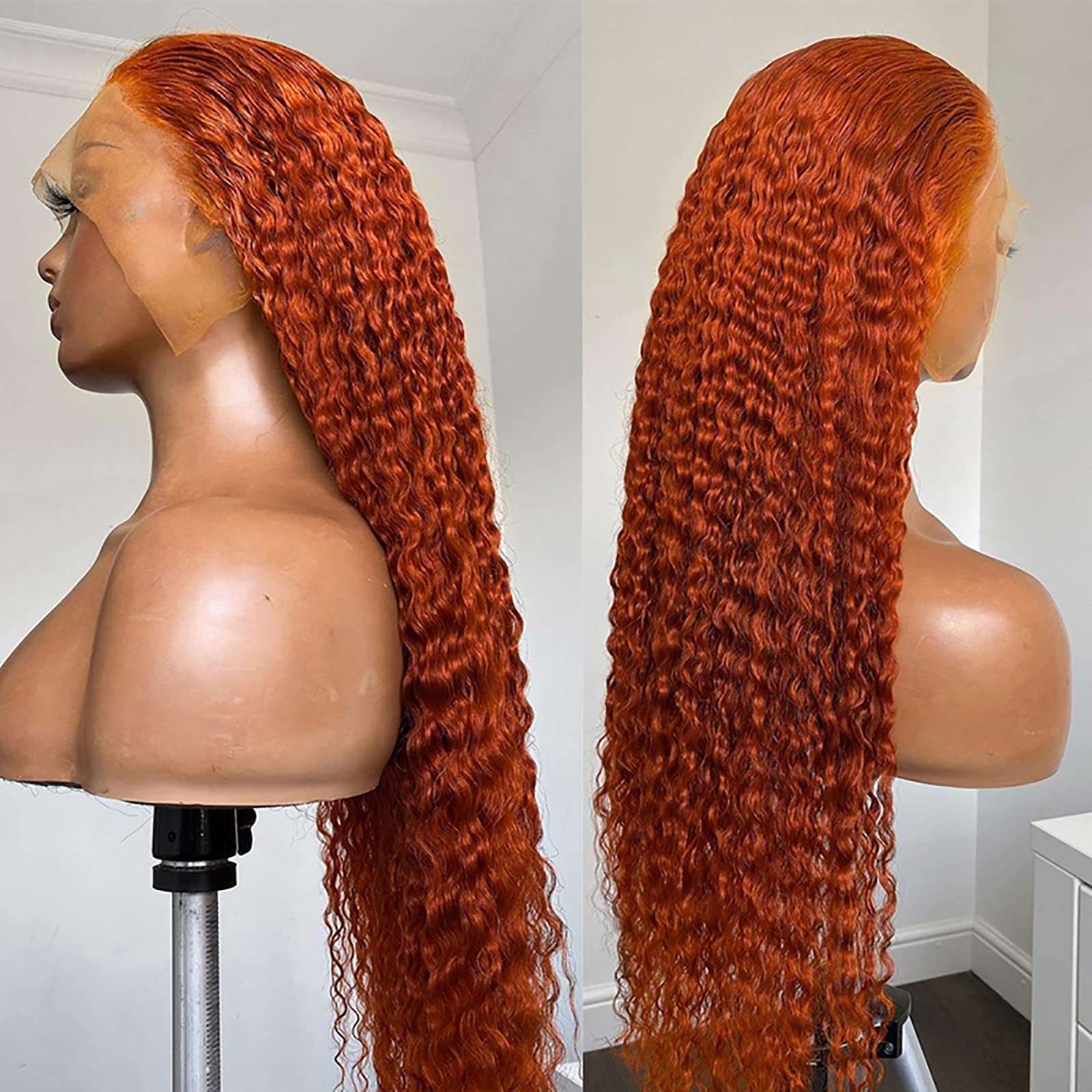Orange Curly Lace Front Wig Water Wave 13x4