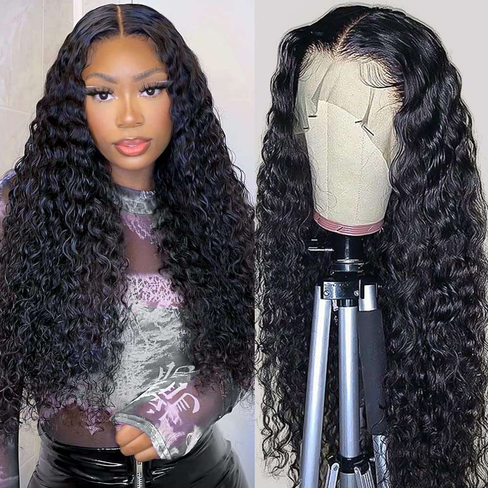 Deep Wave 4x4 Frontal Lace Mid Part Long Wig