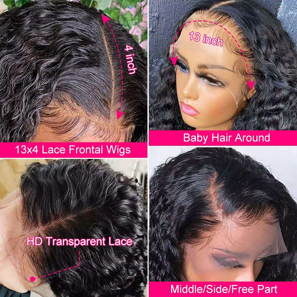Deep Wave 4x4 Frontal Lace Mid Part Long Wig