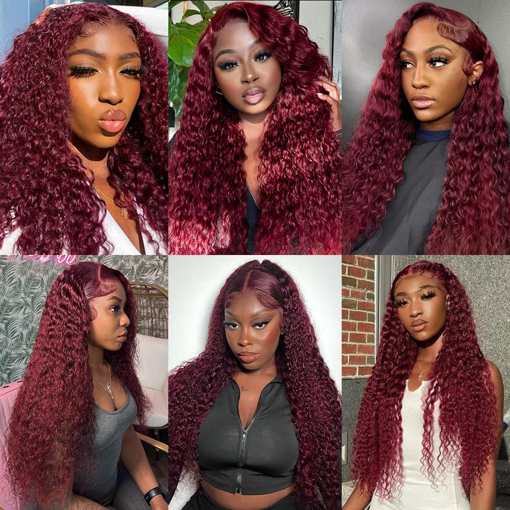 Wine Ombre 180% Deep Wave Lace Closure Wig