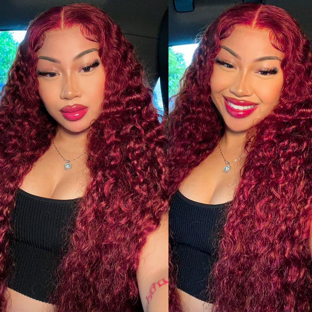 Wine Ombre 180% Deep Wave Lace Closure Wig