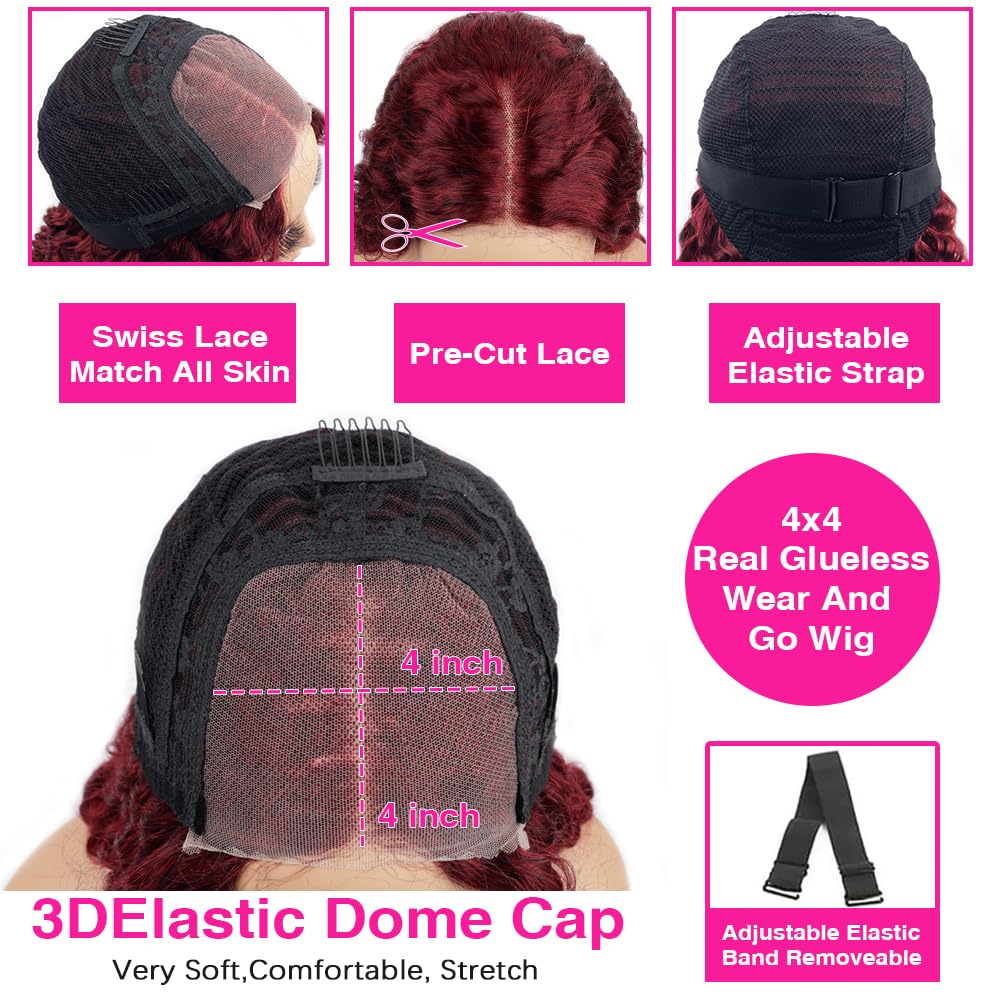 Wine Ombre 180% Deep Wave Lace Closure Wig