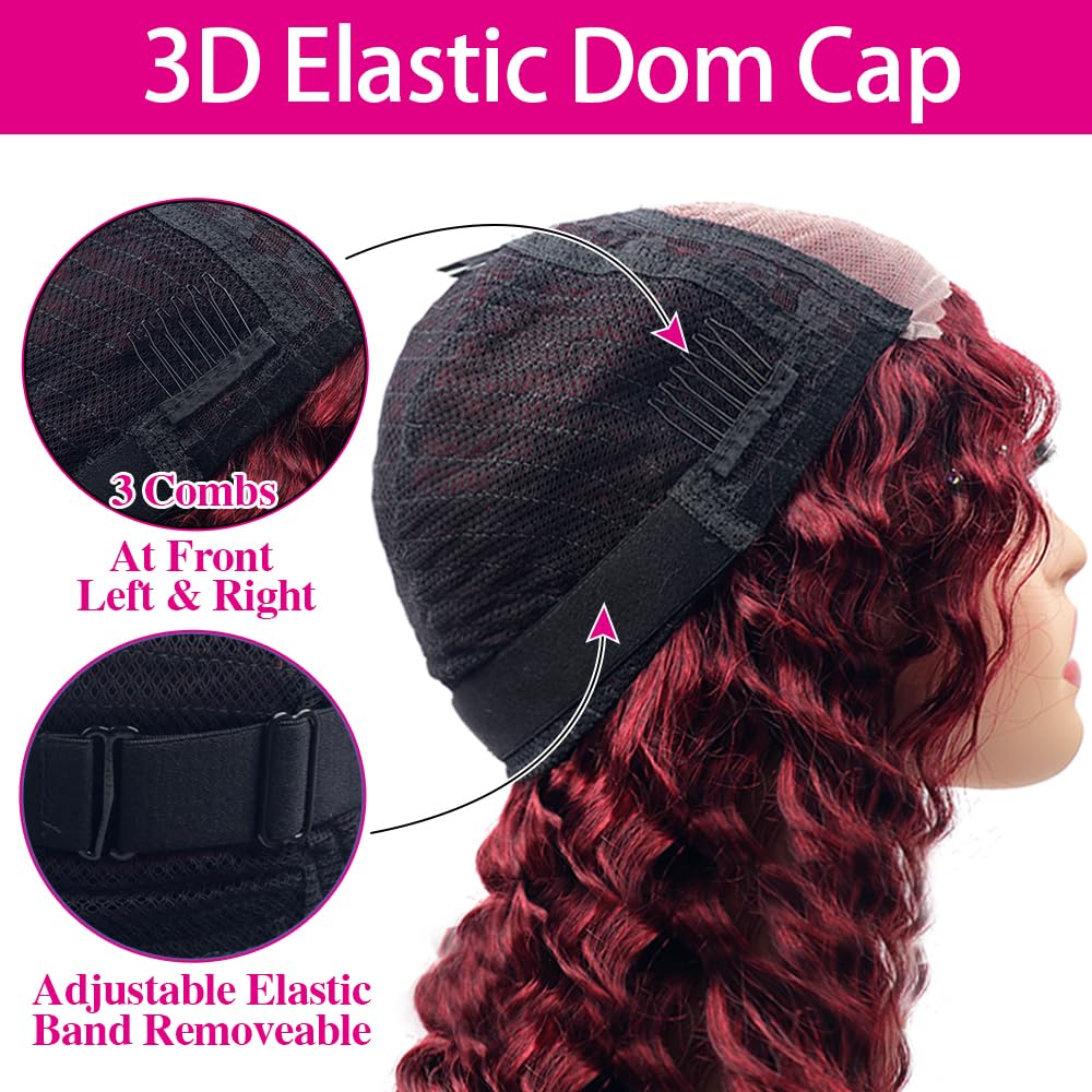 Wine Ombre 180% Deep Wave Lace Closure Wig