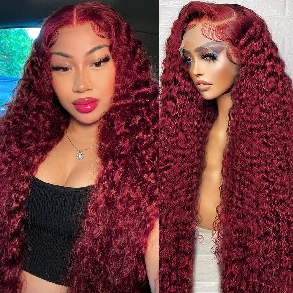 Wine Ombre 180% Deep Wave Lace Closure Wig