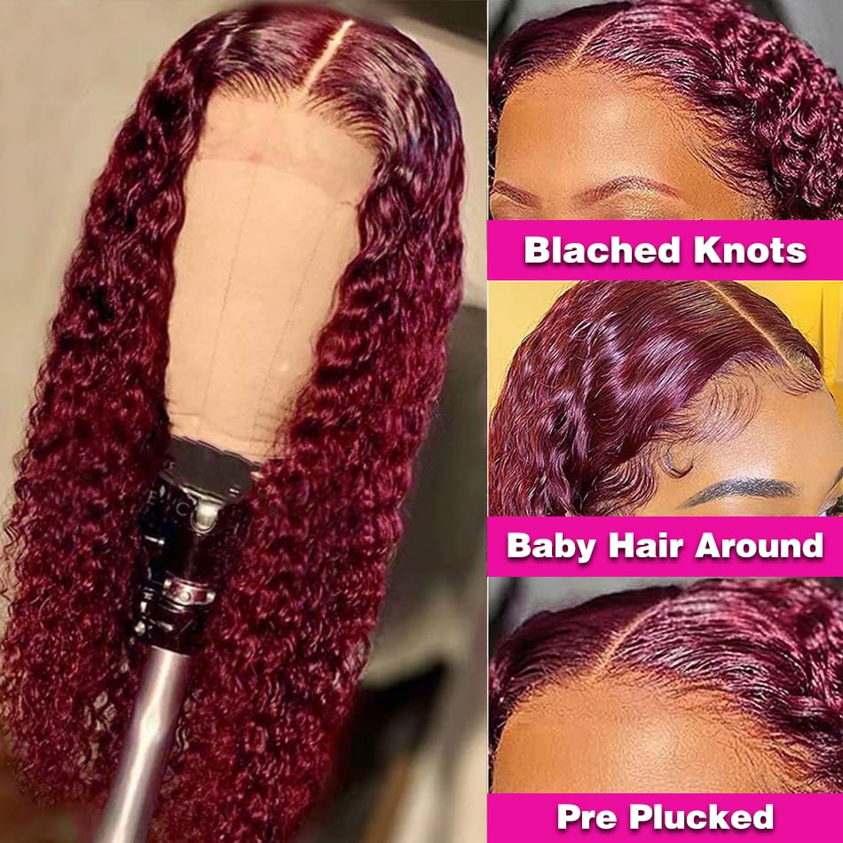 Wine Ombre 180% Deep Wave Lace Closure Wig
