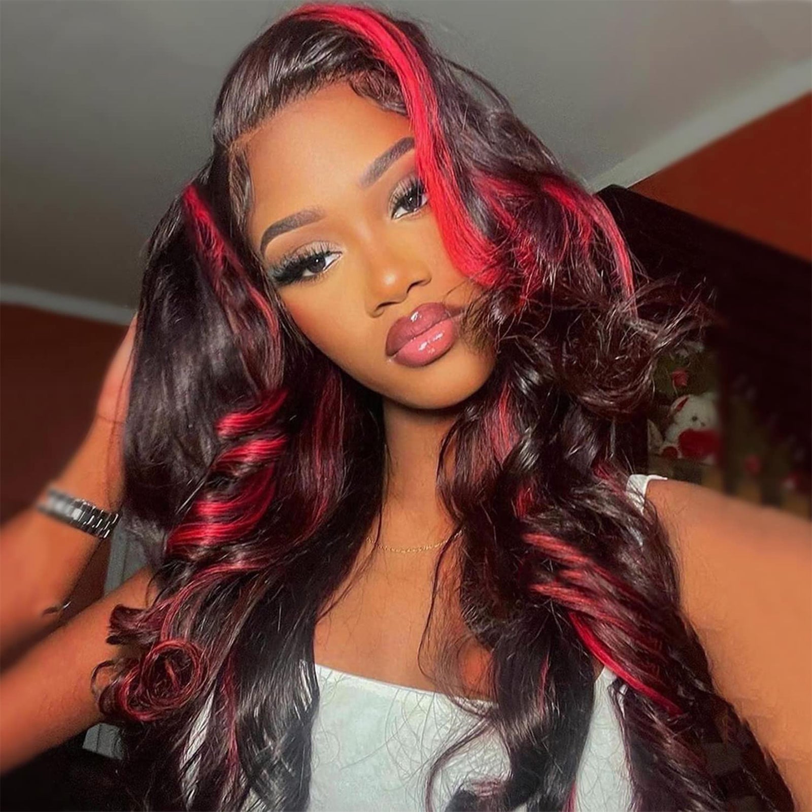 Highlight Red Lace Front Wig Human Hair
