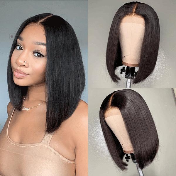 Glueless Silky Blunt Cut 4x4 Closure Bob Wig