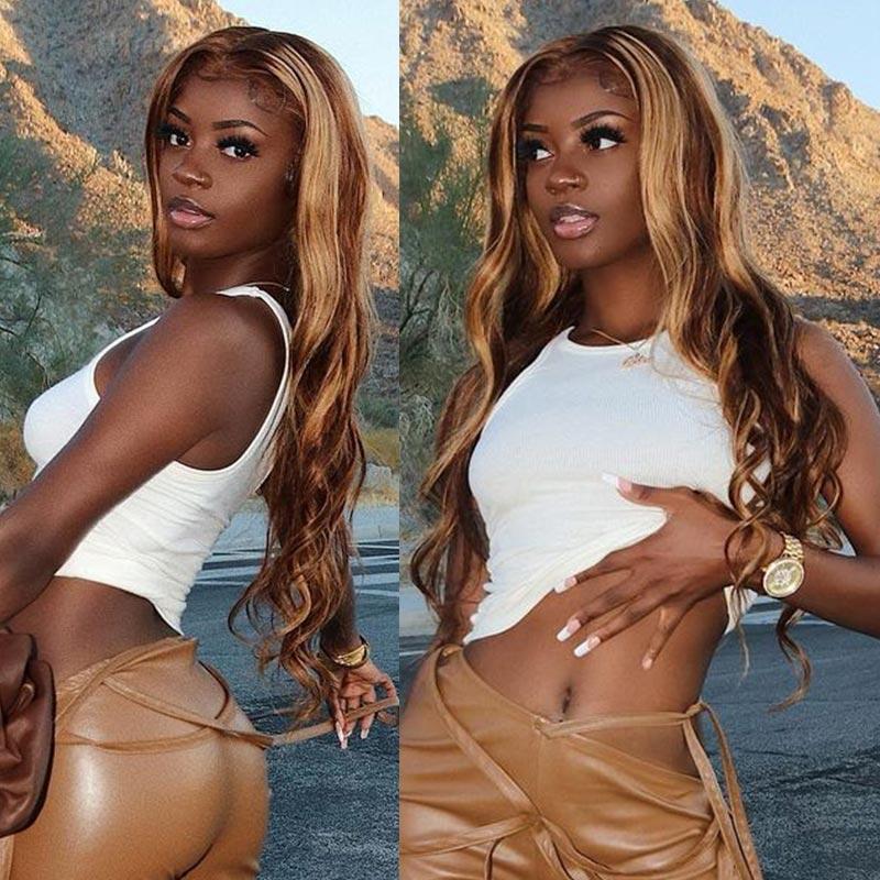 Balayage Highlight Human Hair Wigs P4/27 Color
